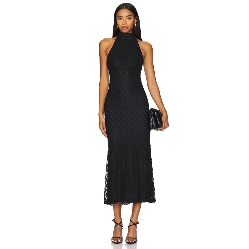 Bardot Ola Lace Midi Dress Black REVOLVE NWT sz XL Romantic Goth V-Day Low Back